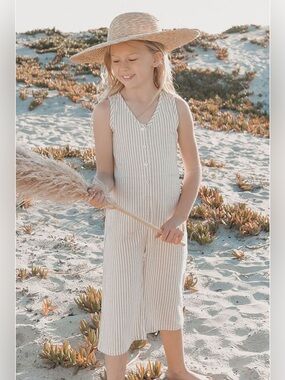 Rylee + Cru Romper 6 gray and white striped